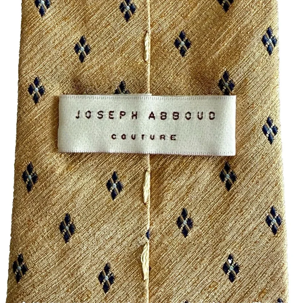JOSEPH ABBOUD Men's 100% Silk Tie ITALY Designer Gold Yellow Blue Diamond 58